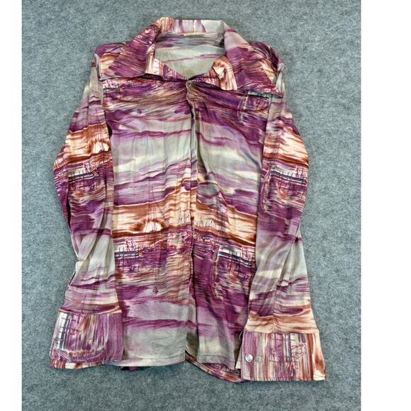 Vintage 70s Advent Permanent Press Button Up Shirt Men Large Pink Abstract Disco - Picture 1 of 7